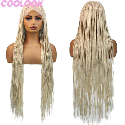 36" Synthetic Side Part Braided Wigs Heart Full Lace Front Wig Twist Box Braid Wigs With Baby Hair Knotess Lace Wig African Wig