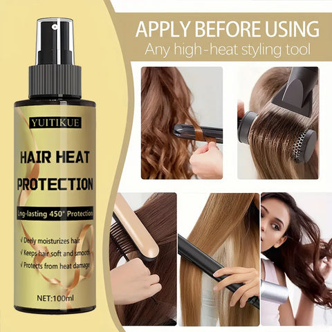 YUITIKUE Silk Care Heat Protection Spray, a heat styling product that polishes, smooths, and softens curly hair.