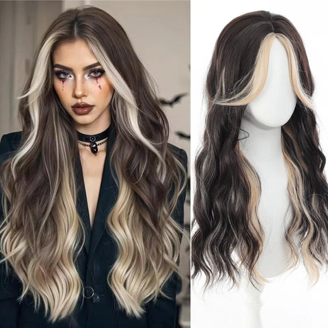 Synthetic 24 inch Loiita Black Pink Tousled Long Straight Wig Double Ponytail Hair Extensions cosplay wig Christmas