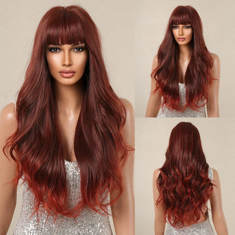 HENRY MARGU Red Synthetic Wigs Long Body Wavy Wig Natural Hairline Daily Red Hair Heat Resistant Fiber Smooth Party Cosplay Wig