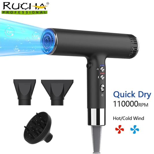 Professional Hair Dryer Hot and Cold Strong Wind High Speed BLDC Motor Negative Ions Blow Dryer Reduce Damage Hair Care Dryer
