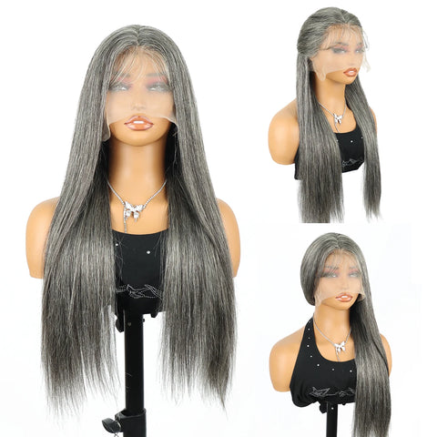 200% Remy Salt And Pepper 13x6 HD Lace Frontal Wig 30 32 Inch Colored Bone Straight Lace Front Wigs 100 Human Hair Wig For Women
