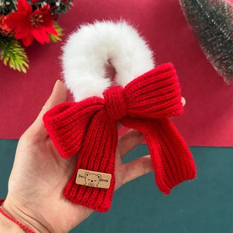 Christmas Headwear Autumn and Winter Knitted Wool Bow Hair Rope Girl's Sweet Large Hair Ring Head Rope Hair Rubber Band