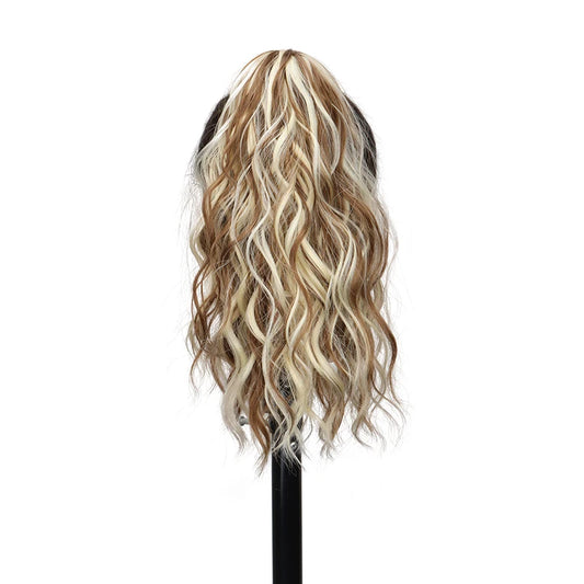 14Inch Synthetic Short Curly Claw Clip in Ponytail Hair Extension Daily Use Blonde Black Blonde Fluffy Hairpiece for Women