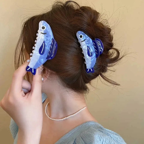 1Pcs Creative Ocean Sardine Hair Clip Cute Shark Texture Ponytail Holder Female Hair Ornament Clip