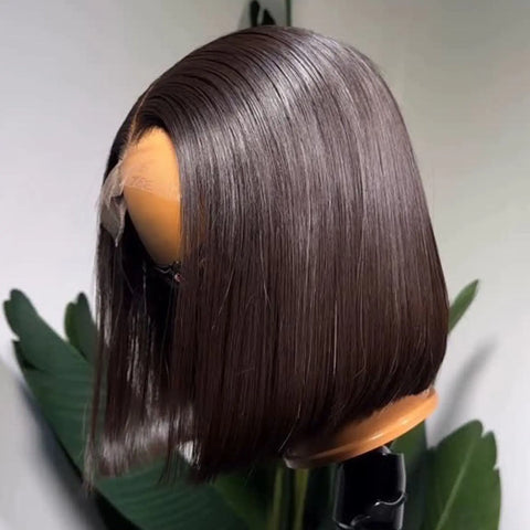 Short Bob Bone Straight Natural Black Color 13X4X1 Lace Front Wig For Black Women Synthetic Prepluck Hairline Baby Hair Cosplay