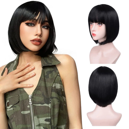 Short, light purple bob hairstyle synthetic wig for Halloween party cosplay wig, daily high-temperature hair accessory wig set