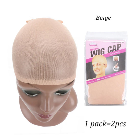 Yajukai New Stocking Cap For Wigs 2Pcs Cheap Hair Net For Wigs Bald Cap Beige Brown Nylon Stocking Wig Cap Stretchy Hair Cap