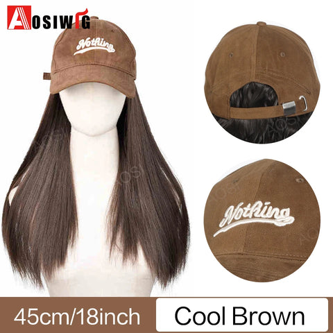 Long Wavy Synthetic Wig Baseball Rice White Cap With Hair Extensions Hat Wigs Natural Black Connect Wig Adjustable For Women