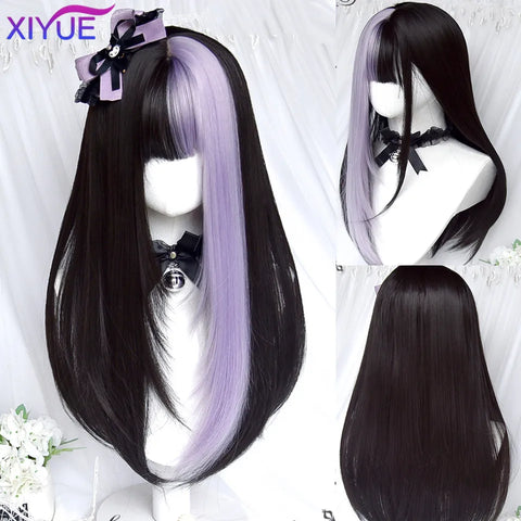 XIYUE Synthetic Long Straight Lolita Wig with Bang Red Ombre Black Cosplay Party Halloween Christmas Wavy Curly Harajuku Wig