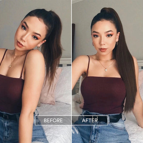 LISI GIRL Synthetic Hair 22''34'' Long Straight Ponytail Wrap Around Ponytail Clip in Hair Extensions Black Hairpiece Headwear