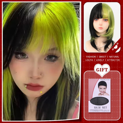 WTB Synthetic Long Straight Hair Black Lolita Wigs with Bangs for Women Fashion Female Cosplay Party Christmas Wigs Multicolor