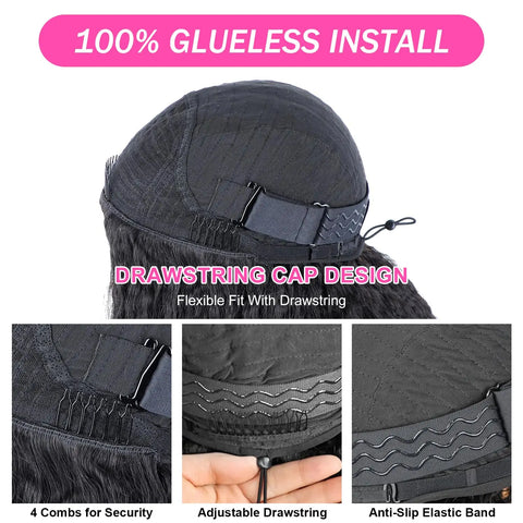 3 In 1 Half Wig Human Hair With Drawstring Kinky Straight Half Wig Ready To Go Comfortable Fit No Glue Needed  Natural Hairline