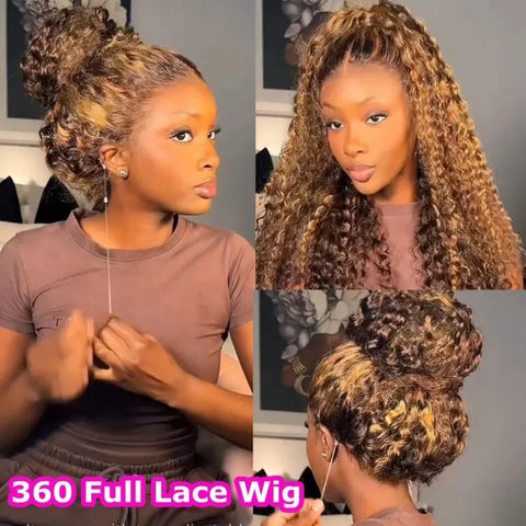 360 Full Lace Wig Human Hair Pre Plucked Hd 427 Highlight Deep Wave Frontal Wig 250 Density 100% Human Hair Brazilian Hair Wigs