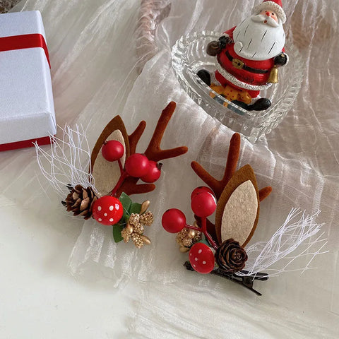 New Christmas Antler Hair Clips Deer Ear Hairpins Christmas Party Headbands Festival Pine Cones Hair Ball Hair Accessories