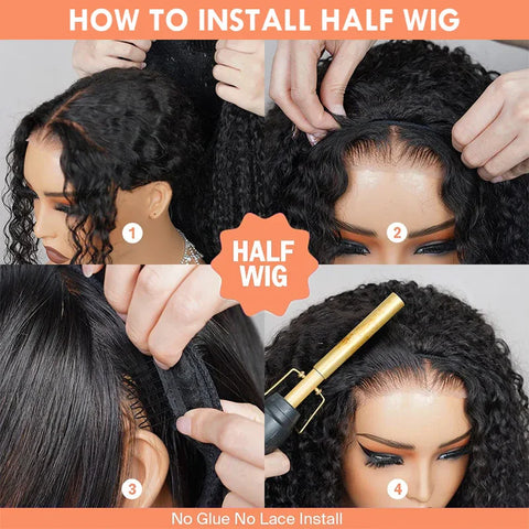 3 in 1 Half Wigs Human Hair Afro Kinky Curly Flip Over Wig Wear Go Glueless Wig With Drawstring Seamless Human Hair Pre Cut