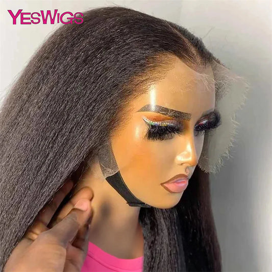 Yaki Straight 13x4 HD Lace Front Human Hair Wigs Kinky Straight Lace Frontal Wig 100% Human Hair 4C Edges Curly Human Hair Wigs