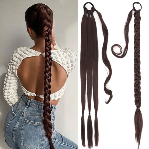 22-40 inch synthetic braided braided ponytail wig woman elastic rubber band fake ponytail hair extension wrapped around ponytail