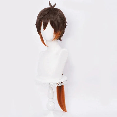 Anime Zhongli Cosplay 80cm Long Christmas Brown Orange Wig Cosplay Wigs Heat Resistant Synthetic Wigs Halloween