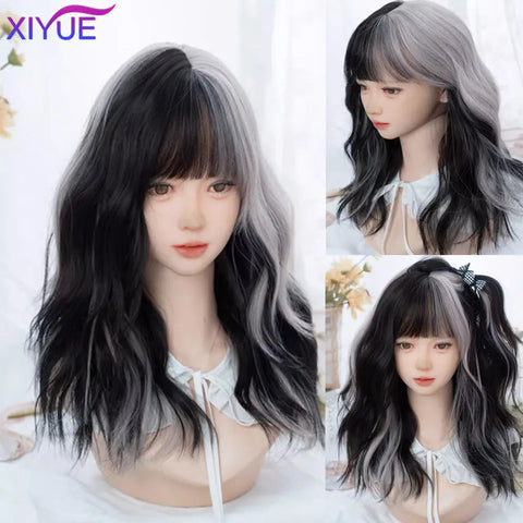 XIYUE Synthetic Long Straight Lolita Wig with Bang Red Ombre Black Cosplay Party Halloween Christmas Wavy Curly Harajuku Wig