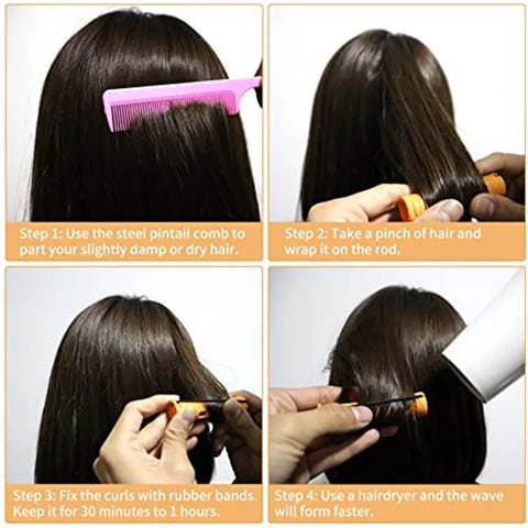 120Pcs Hair Perm Rods Set 6 size Plastic Hair Cold Wave Rods Heatless Perming Rods Hair Curlers Rollers with Pintail Comb
