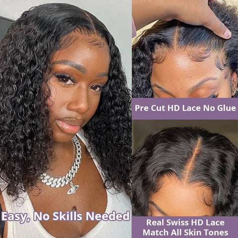 Pre Cut No Glue Deep Wave 13x4 Bob Wigs Curly 5x5 Glueless Wig Human Hair Ready To Go Lace Frontal Wigs For Women Pre Plucked