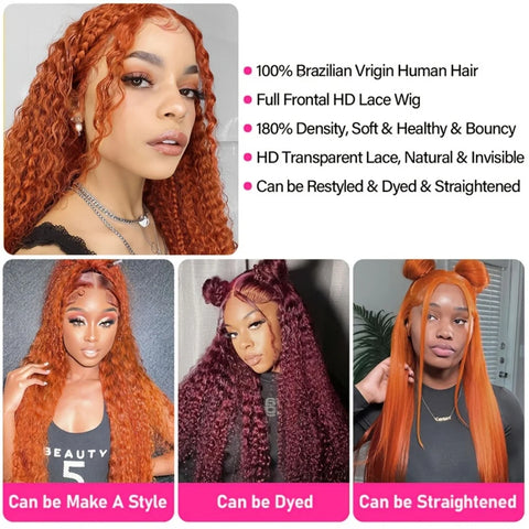 Human Hair Wigs Ginger Deep Wave 13X6 30inch Hd Lace Frontal Wigs Human Hair 220 Density Brazilian Hair Colored Lace Front Wigs