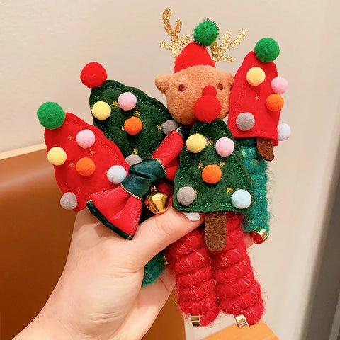 2PCS Hair Ropes Christmas Headwear for Girl Cartoon Elk Deer Tree Kid Cute Party Headband Children Hair Accessory New Year Gift