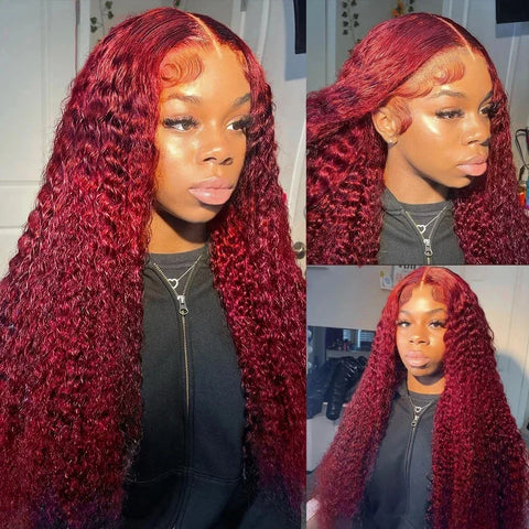 Burgundy Deep Wave 13x6 HD Lace Frontal Human Hair Wig 99J Color Curly Mari Red Lace Front Human Hair Wigs For Women 250 Density