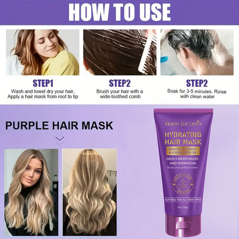 Keratin Purple Hair Mask - Purple Blue Protein Deep Conditioner Treatment - Makeup Water, Suitable Alloy Hair, Platinum, Silver, Gray or Brown Dry and Damaged Copper Hair