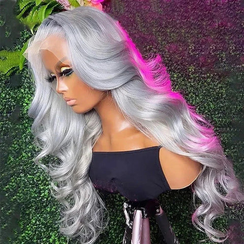 30 Inch Grey Human Hair Wigs Raw Vietnamese Silver Body Wave Lace Front Wigs For Women Gray 13x6 Transparent Lace Frontal Wig
