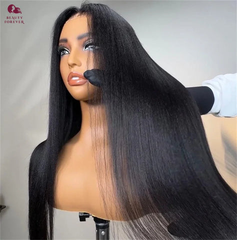 Beauty Forever New Drawstring Yaki Straight Glueless Wig Bye Bye Knots Wear and Go Yaki Straight Lace Front Human Hair Wig