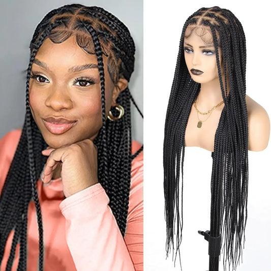 Synthetic Large Box Braided Wigs Jumbo Knotless 360° HD Full Lace Front Wigs For Black Women Jumbo Tribal Braids Faux Locs