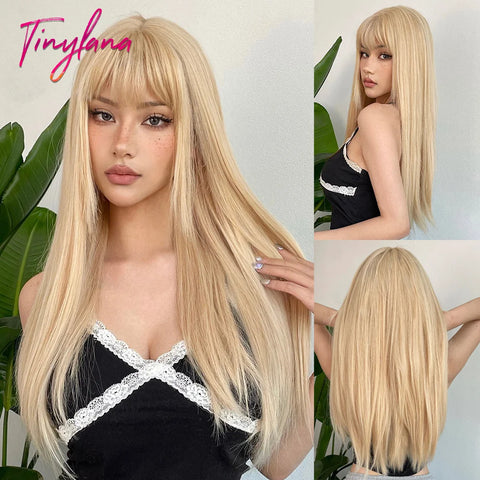 Long Straight Silver Ash Gray Synthetic Wigs Lolita Cosplay Natural Hair with Bangs for White Women Party Daily Heat Resistant