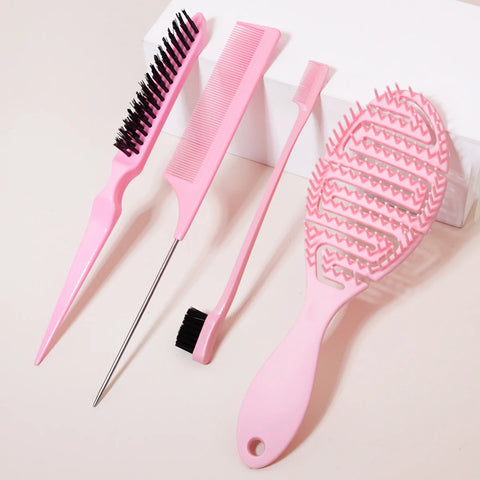Comb styling set, including mouse tail comb, edge control brush, nylon hair brush, hollow breathable hair brush