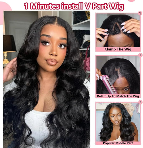 250% Density V Part Wig Human Hair Body Wave Upgrade Glueless Natural Color Wigs Human Hair With Elastic Drawstring for Women