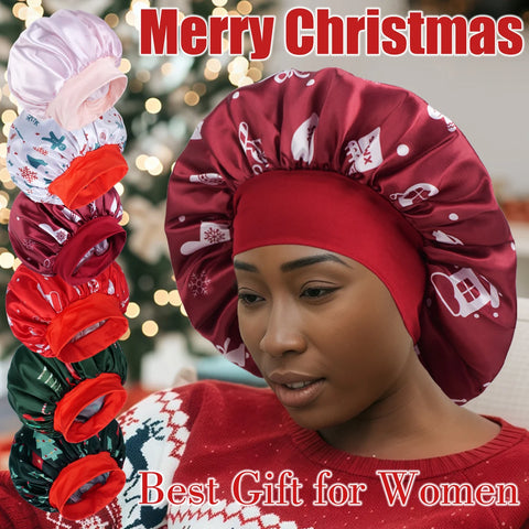 1pc Christmas Women'S Satin Sleep Cap with Elastic Wide Brim Soft Bonnet for Wigs & Hair, Comfortable Hair Cover Satin Bonnet
