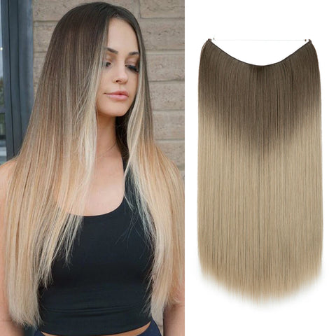 SARLA Synthetic No Clip Hair Extension Ombre Natural Fake False Long Straight Hairpiece Blonde Hair For Women