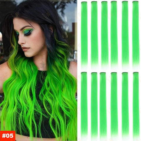 18 Color Clip Style Hair Extensions 22 Inch Color Hair Extensions High Gloss Long Straight Synthetic Wig For Children Women