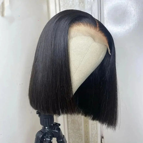 Short Bob Bone Straight Natural Black Color 13X4X1 Lace Front Wig For Black Women Synthetic Prepluck Hairline Baby Hair Cosplay