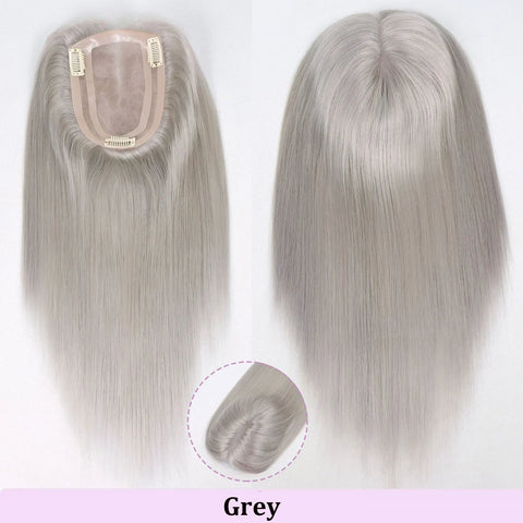 14Inch Grey Highlight Mono With PU Human Hair Toppers Hair Pieces For Women Hair Clips In Toppers Extensions For Women Toupee