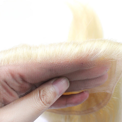 10-22 Inch 613 Blonde Straight Human Hair Lace Closure 4x4 Transparent Lace 150% Density Full End Brazilian Virgin Hair
