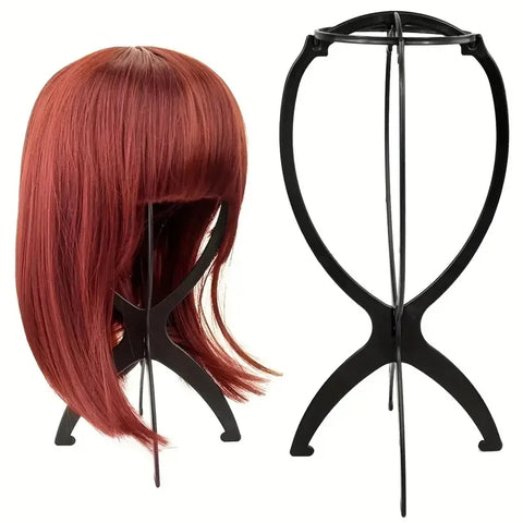 1pcs Black/Pink Color Collapsible Wig Stand Plastic Wig Holder Portable Folding For Styling Display Women Wig