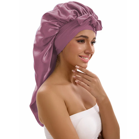 1/2/3pcs Satin Sleep Caps with Ribbon Tie - Black & Pink, Polyester Night Hats for Long Hair, Casual and Stylish Design