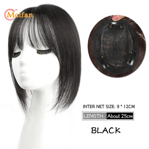 MEIFAN Synthetic Middle Part Topper Hairpiece with Bangs Clip-In Bangs Extension Natural Invisible Clourse Hairpiece for Women