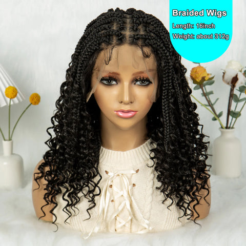 Short Boho Bohemian Box Braids Braided Wig Full Lace Boho Braided Wigs Synthetic Curly Hair with Baby Hair for Black Women