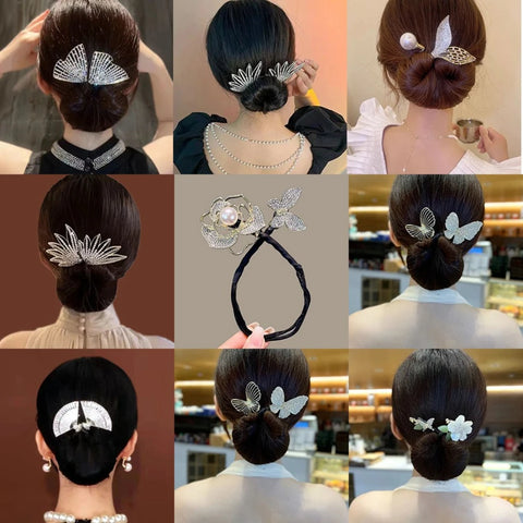 Rhinestone Flower Hair Clip Hair Bun Maker Bundle Lazy Curler Braider Hair Styling Tools Accessories For Ponytail Holder