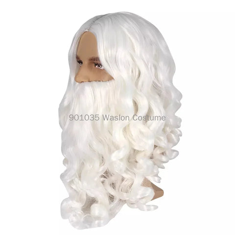 Santa Claus Beard Wig Full Set Fancy Dress up White Beard Wigs Role Play Hair Christmas Halloween New Year Decoration