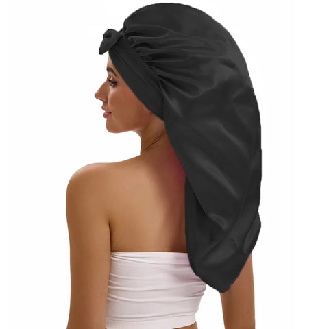 1/2/3pcs Satin Sleep Caps with Ribbon Tie - Black & Pink, Polyester Night Hats for Long Hair, Casual and Stylish Design