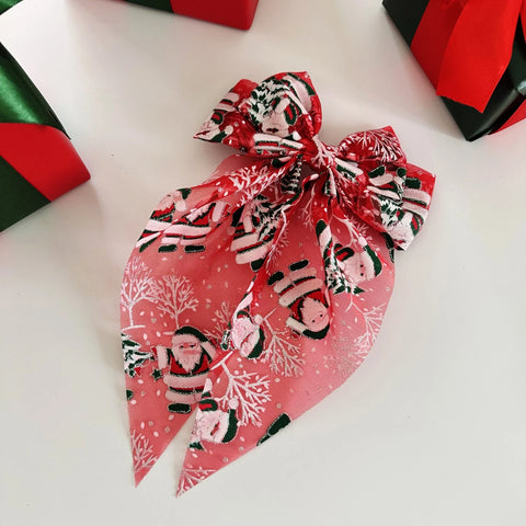 1PC Santa hat mesh bow spring clip, snowman Santa hairpin, holiday gift headwear Christmas hair ornament